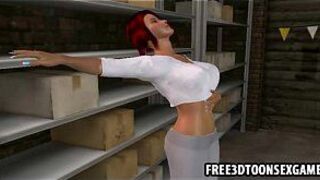 Two sexy 3d cartoon cuties at a garage in sexy threesome porn video